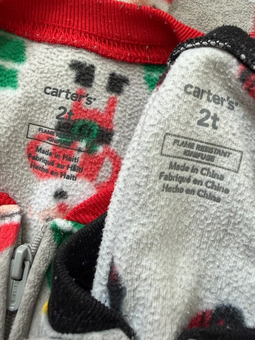 Carter’s Holiday Penguin & Santa Fleece One-Piece Zip-up Pajamas, size 2T